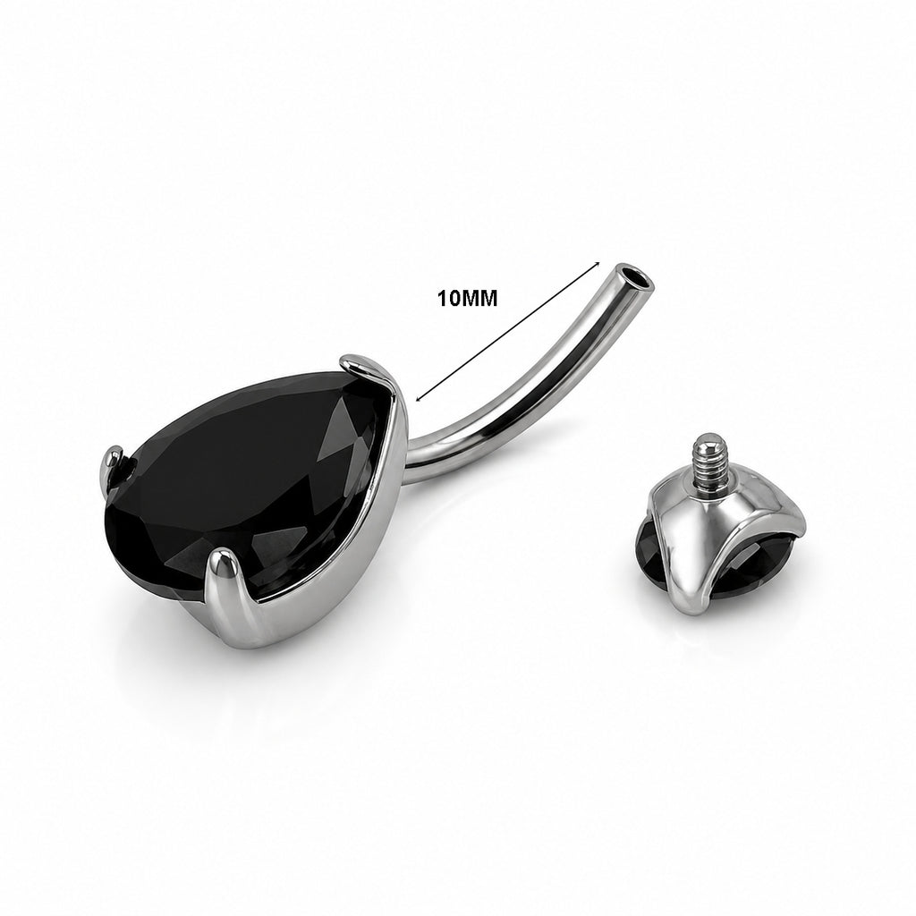 Titanium Belly Piercing – Black Teardrop CZ