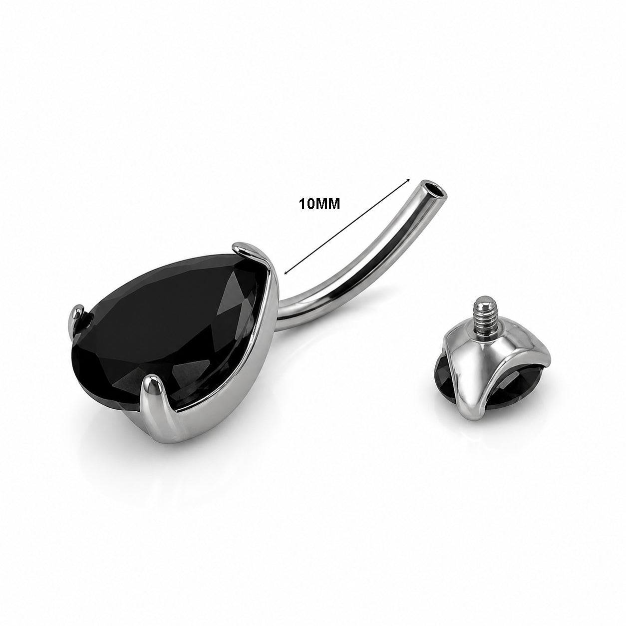 Titanium Belly Piercing – Black Teardrop CZ