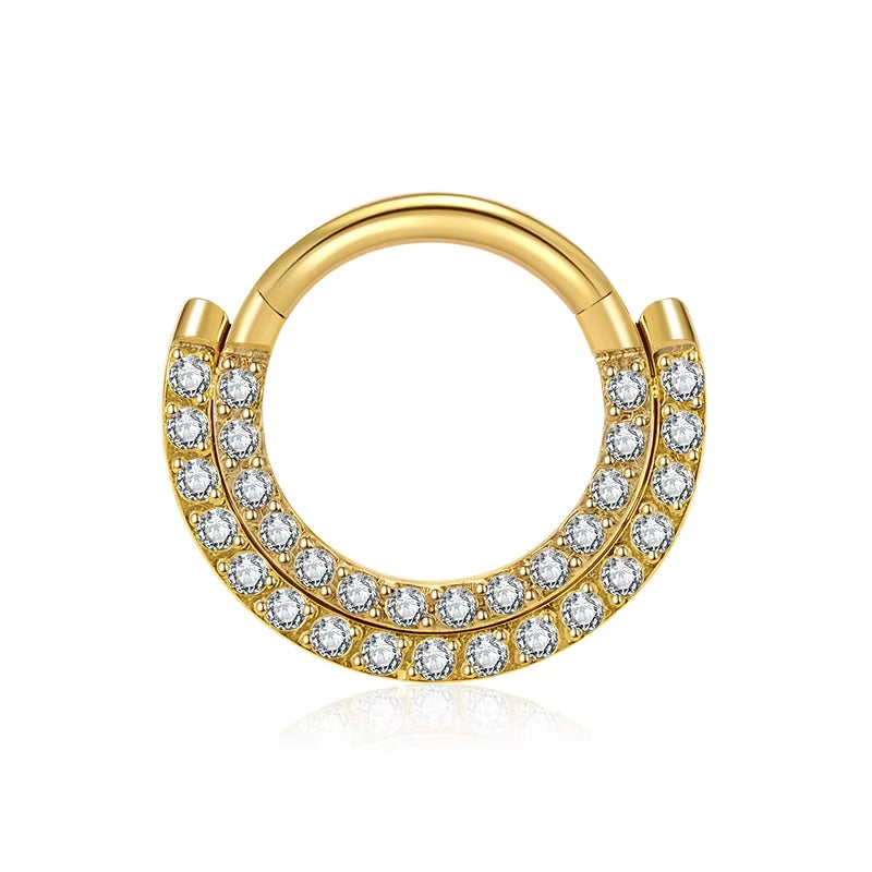 Titanium Front Crystal Daith &amp; Septum Piercing Hoop 16G 8MM
