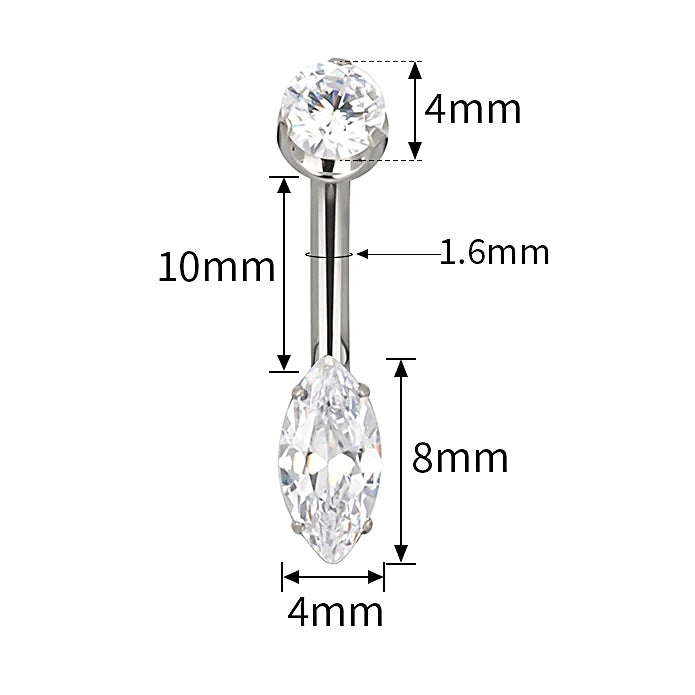 ASTM F136 Titanium 14G (1.6MM) Internally Threaded Slim Belly Button Piercing 10MM