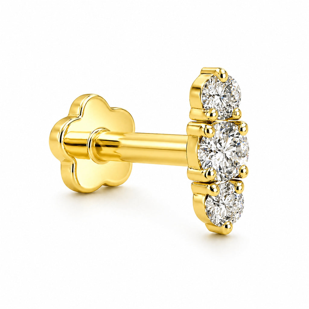 18K Gold Three Moissanite Flat Back 