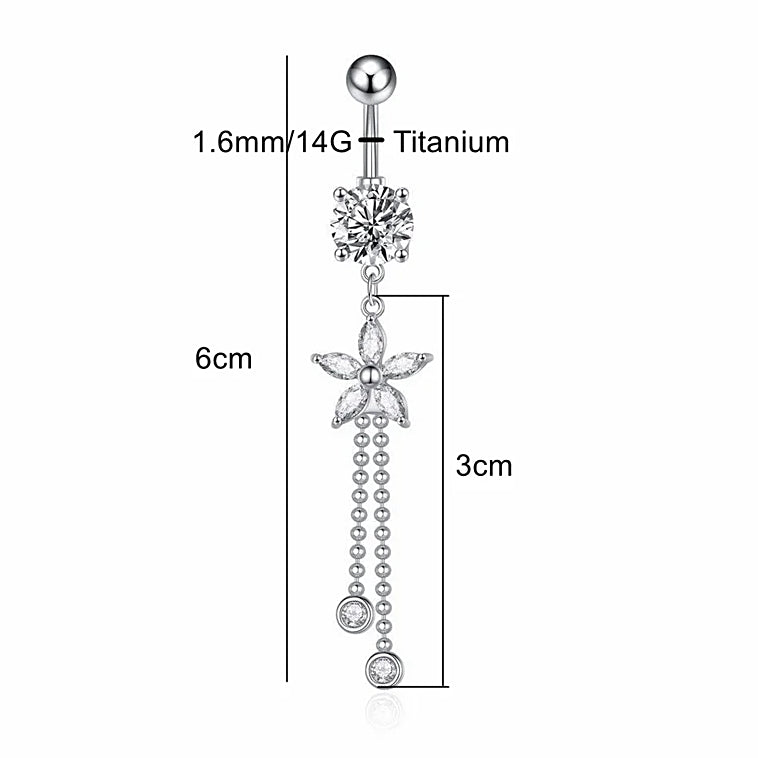 Titanium 14G (1.6MM) Externally Threaded Flower Dangling Belly Button Piercing 10MM