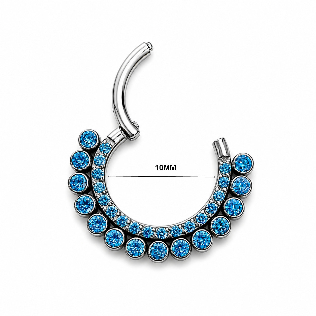 Titanium Blue CZ Hinged Daith / Septum Ring – 10mm (16G)