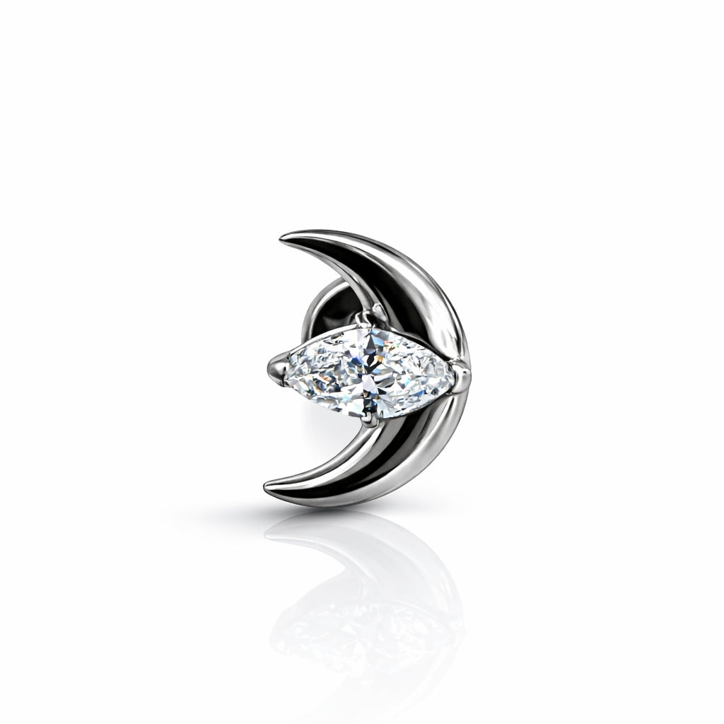 Titanium Crescent Moon Marquise Stone Flat Back