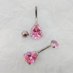 ASTM F136 Titanium 14G (1.6MM) Internally Threaded Pink Water Drop Belly Button Piercing 14MM