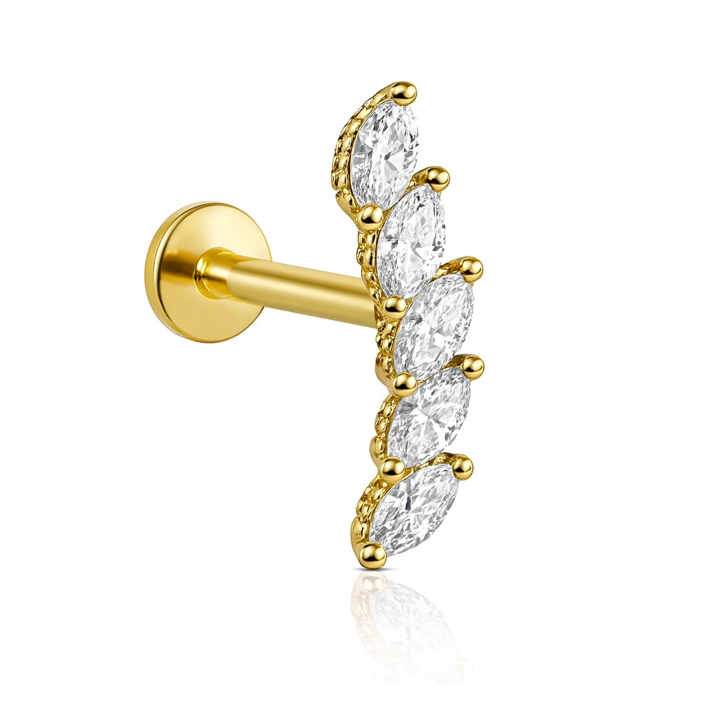 18K Gold Marquise Natural Diamond Curve Labret