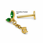 Titanium Emerald Butterfly Dangle Stud