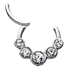 Natural Titanium 5 Round Crystal Daith &amp; Septum Piercing Hoop 16G 8MM