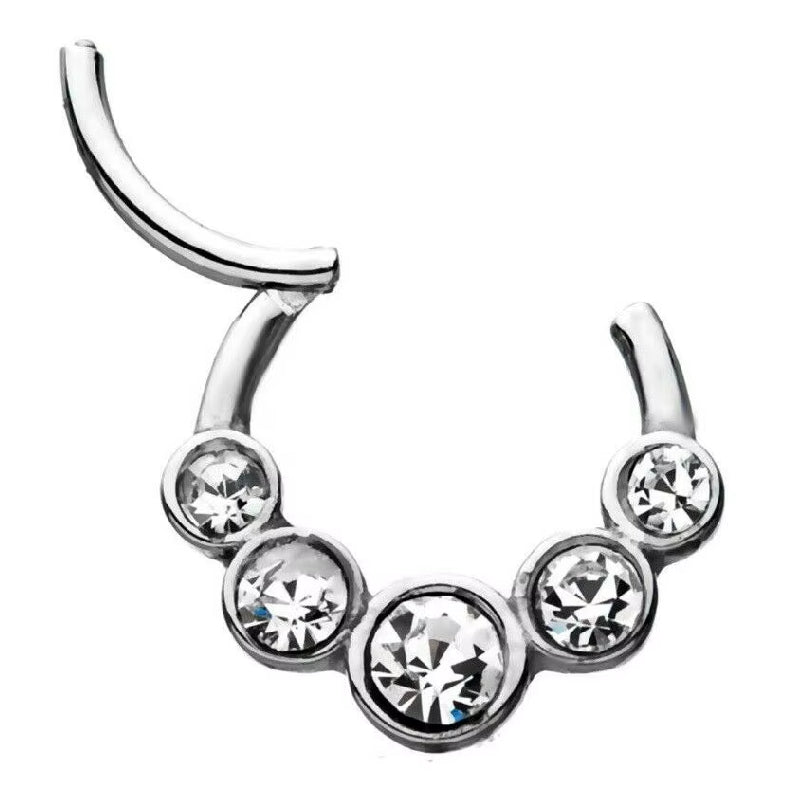 Natural Titanium 5 Round Crystal Daith &amp; Septum Piercing Hoop 16G 8MM