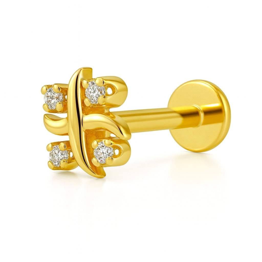 18K Yellow Gold Diamond Cross-Petal Stud – Internally Threaded (Sold Per Piece)