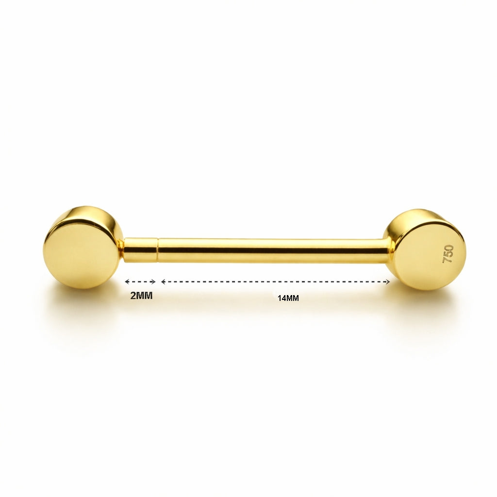 18K Yellow Gold D-Color Moissanite Nipple Barbell – Internally Threaded (Adjustable Length, Sold Per Piece) 