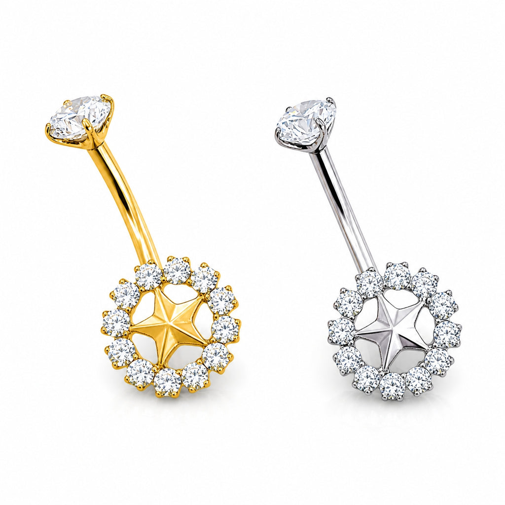 Titanium Star Halo Belly Piercing – CZ Cluster