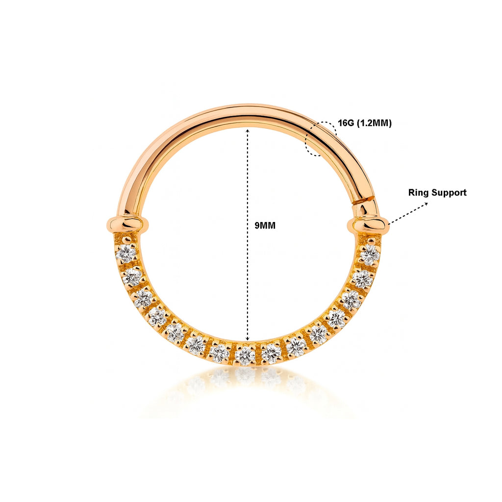 18K Rose Gold Diamond Hinged Clicker – For Daith &amp; Septum Piercings