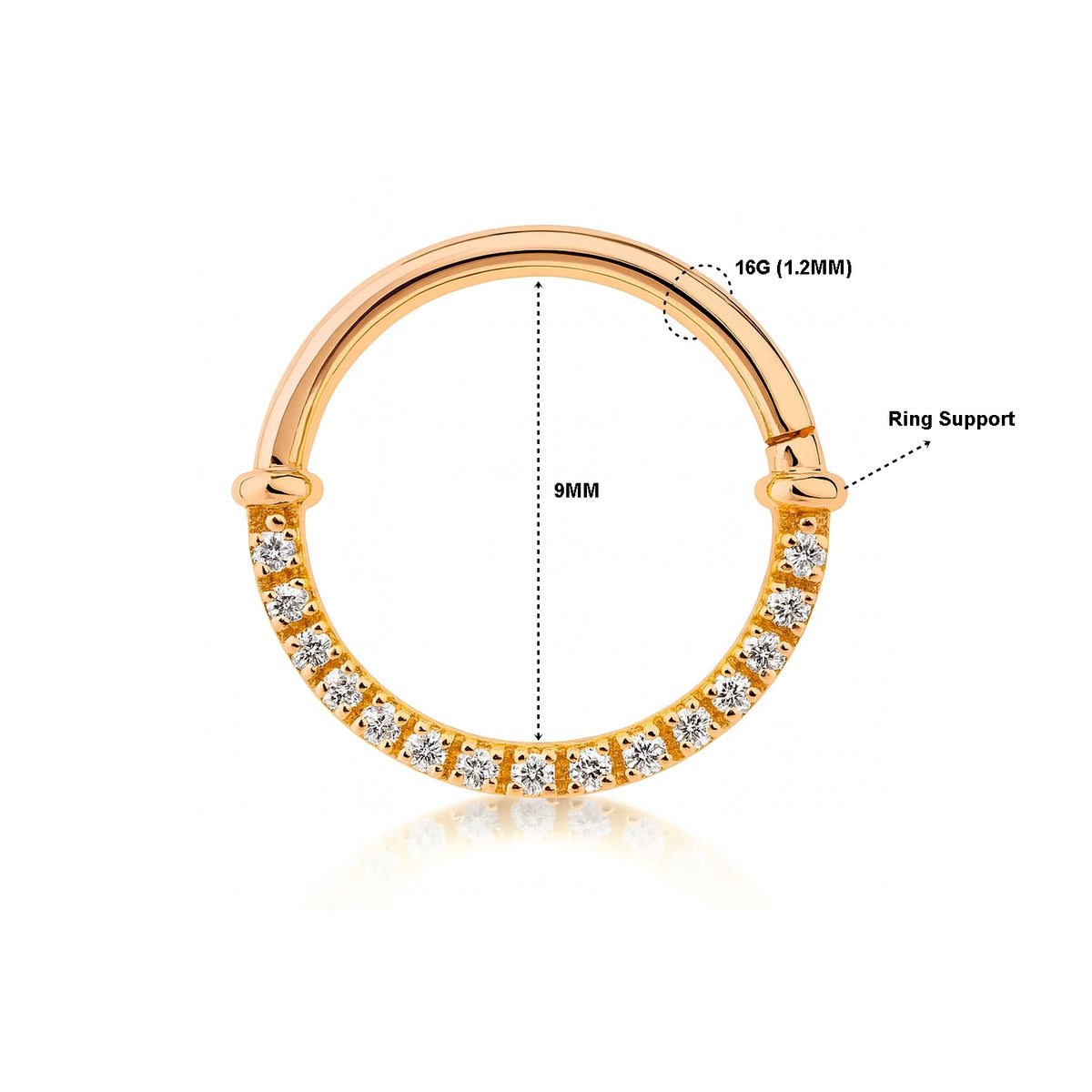 18K Rose Gold Diamond Hinged Clicker – For Daith &amp; Septum Piercings