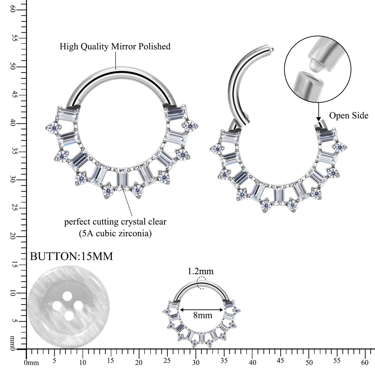 Titanium Daith &amp; Septum Piercing Hoop 16G 8MM