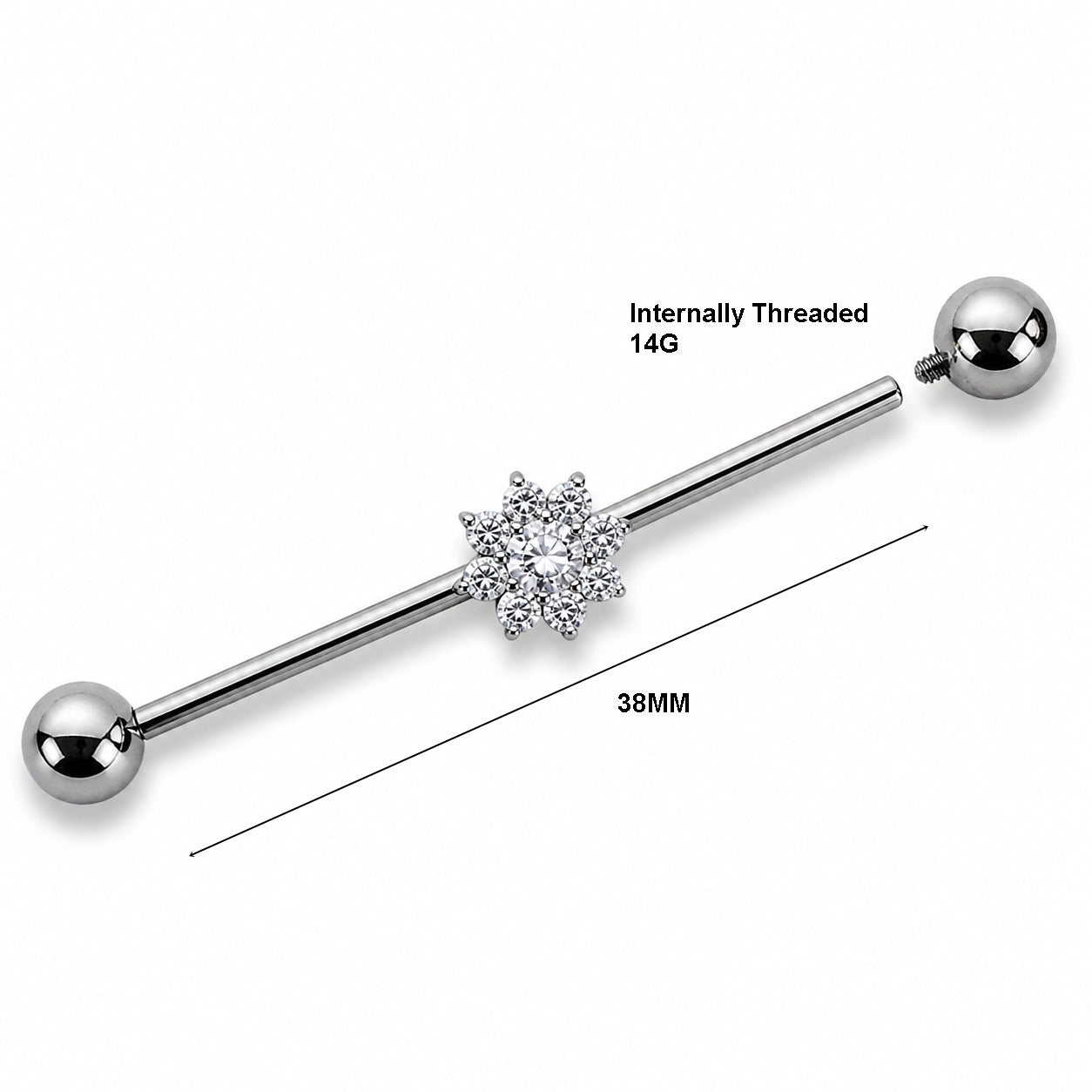 Titanium Industrial Piercing Bar – CZ Flower