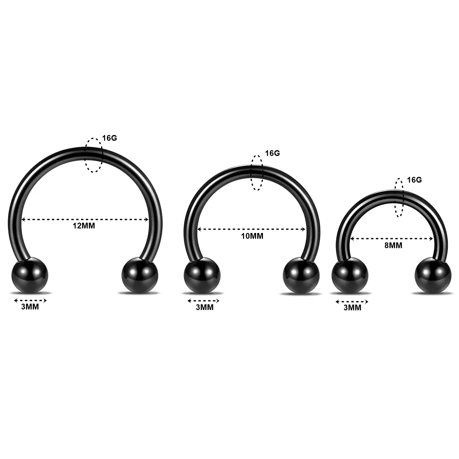 Titanium Black Horseshoe Daith &amp; Septum Piercing Jewelry 16G 