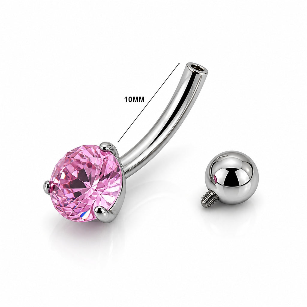 Titanium Belly Piercing with Baby Pink CZ