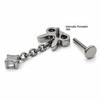 Titanium Bow Dangle Stud – Crystal Ribbon Chain