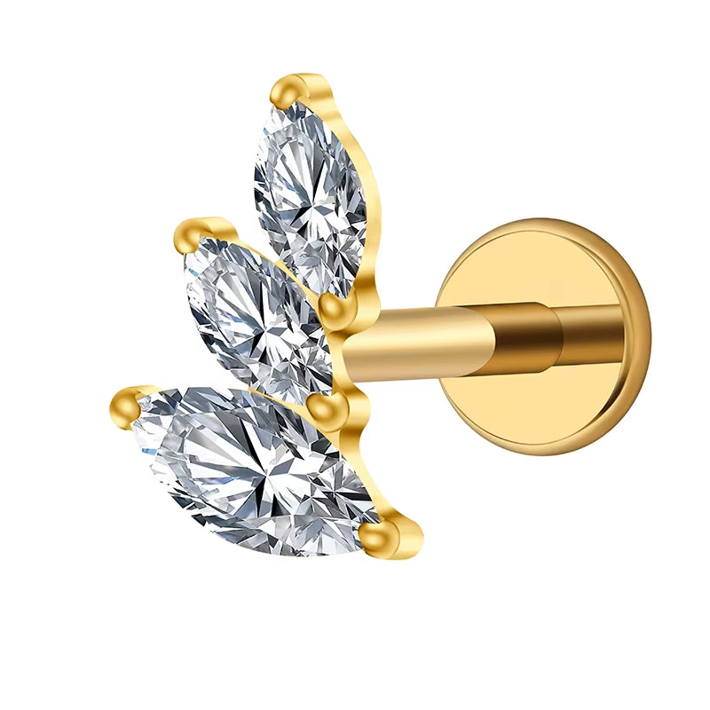 Titanium Curved Marquise 16G (1.2MM) Internally Threaded Labret Stud