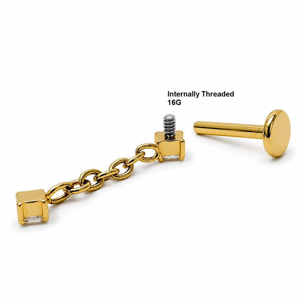 Titanium Solitaire Chain Dangle Stud