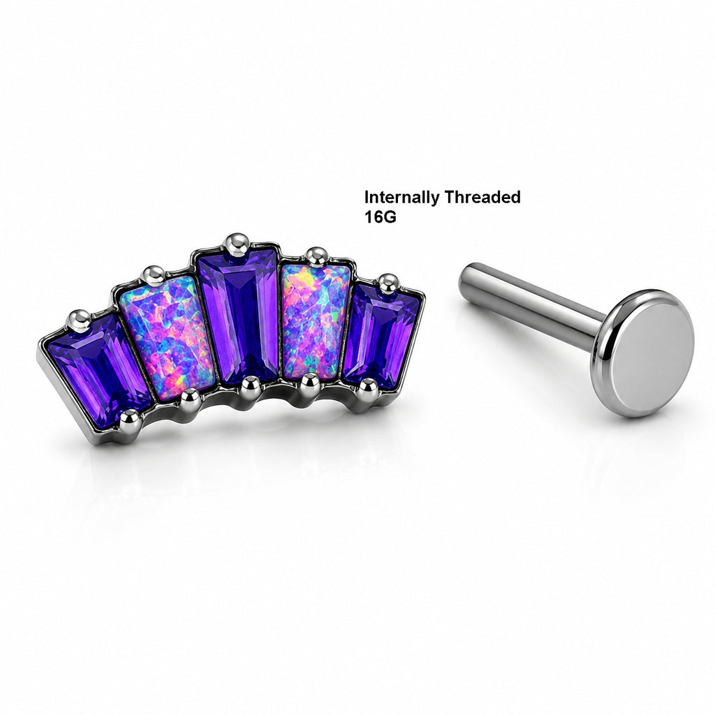 Titanium Violet Opal & Purple Emerald Crystal Fan Stud
