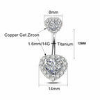 ASTM F136 Titanium 14G (1.6MM) Externally Threaded Heart Shape Belly Button Piercing 12MM