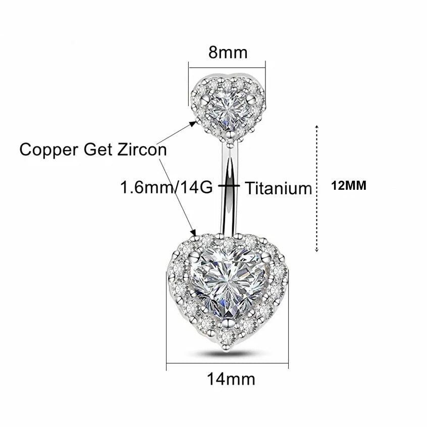 ASTM F136 Titanium 14G (1.6MM) Externally Threaded Heart Shape Belly Button Piercing 12MM