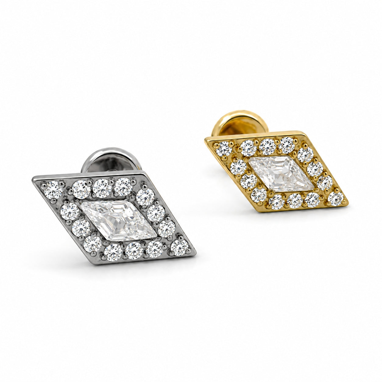 Titanium Diamond-Shaped Crystal Stud