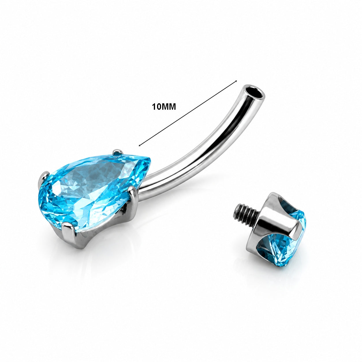 Titanium Teardrop Belly Piercing – Aqua Blue CZ