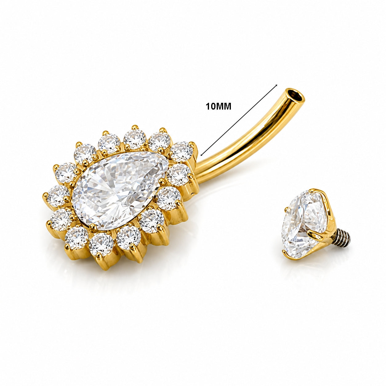 Titanium Gold Belly Piercing – Teardrop Halo CZ