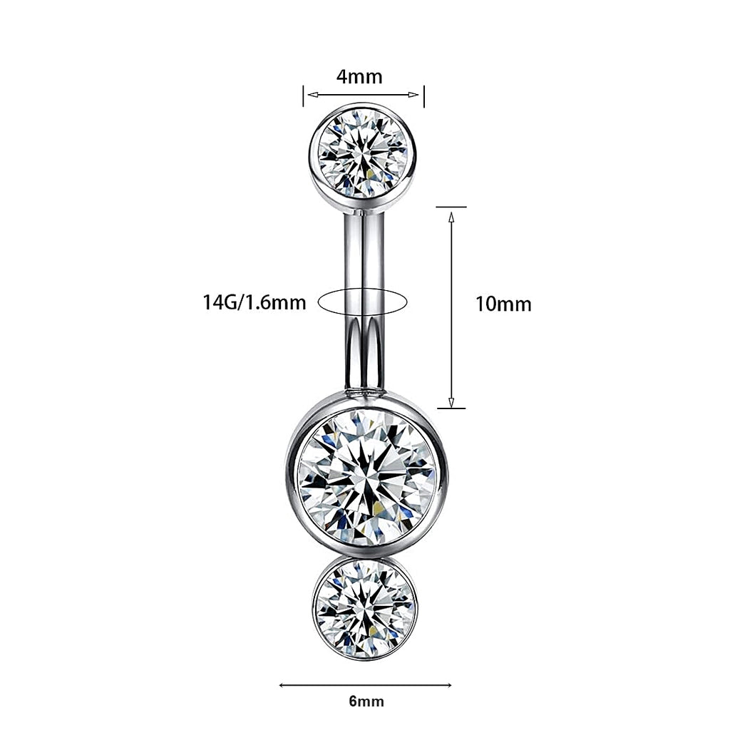 ASTM F136 Titanium 14G (1.6MM) Internally Threaded White Dual Stone Belly Button Piercing 10MM