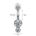 ASTM F136 Titanium 14G (1.6MM) Internally Threaded White Dual Stone Belly Button Piercing 10MM