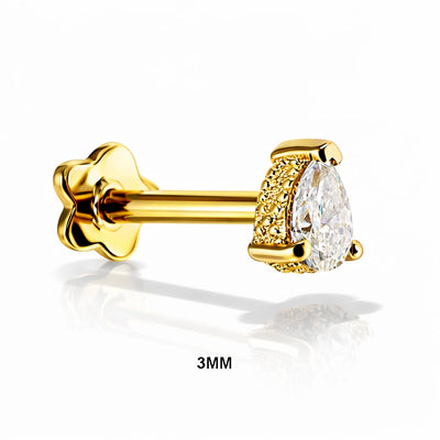 18K Gold Pear-Cut Lab Diamond Ear Piercing Stud