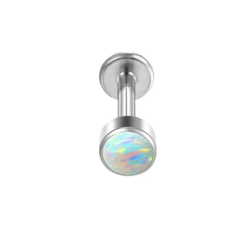 Natural Titanium 16G (1.2MM) Internally Threaded Opal Cylinder Labret Stud