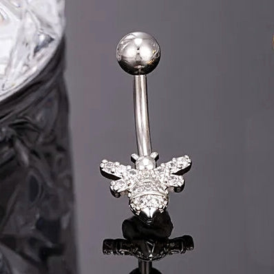 ASTM F136 Titanium 14G (1.6MM) Externally Threaded White Bee Shape Belly Button Piercing 12MM