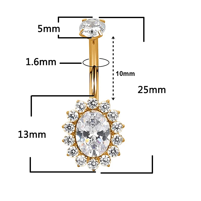 Titanium 14G (1.6MM) Internally Threaded Oval Cut Belly Piercing 10MM