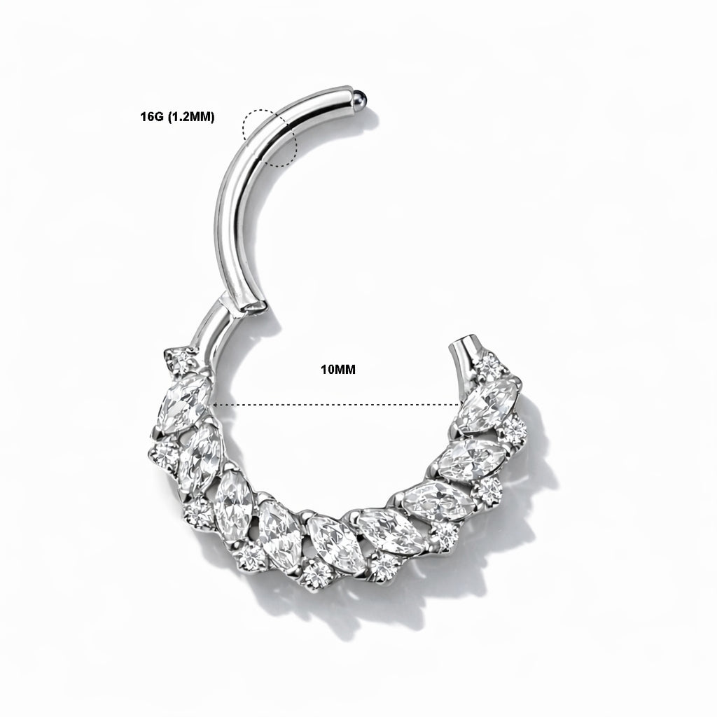 Titanium Hinged Hoop Marquise Dual CZ – 16G | 10mm
