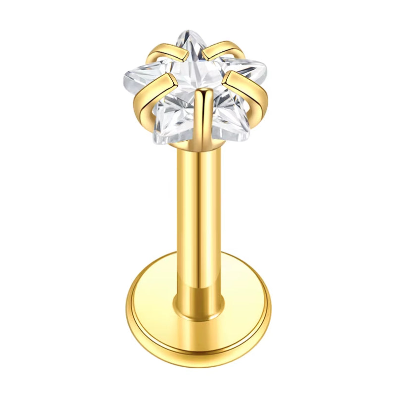 Titanium Internally Threaded Star Crystal Labret Stud