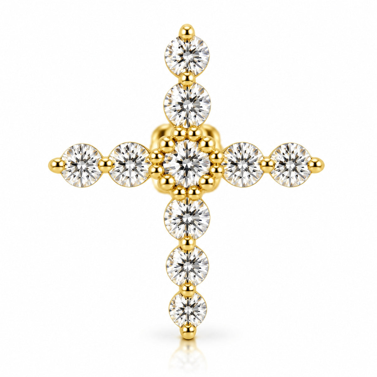 18K Gold Moissanite Cross Piercing Stud