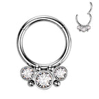 Natural Titanium 3 Round Crystal Daith &amp; Septum Piercing Hoop 16G 8MM