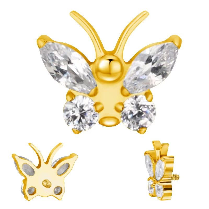 Titanium 16G (1.2MM) Internally Threaded Butterfly Labret Stud