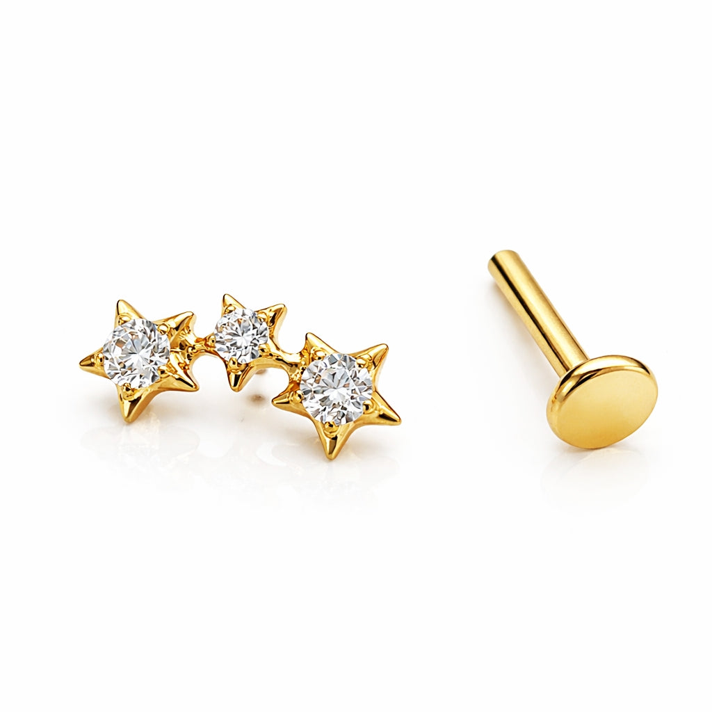 Titanium Triple Star Flat Back Stud