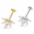 18K Gold Marquise Lotus Fan Vertical Helix (Bugadi) Stud