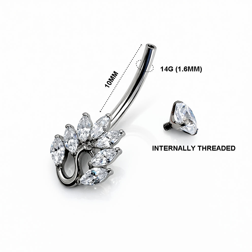 Titanium Crystal Leaf Belly Button Ring