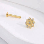 18K Solid Gold 16G Internally Threaded Flat Back Sunflower Stud
