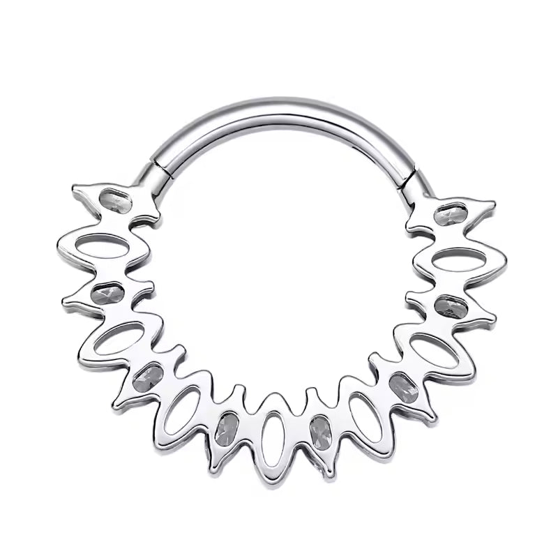 Natural Titanium Clicker Crystal Daith &amp; Septum Piercing Hoop 16G 8MM
