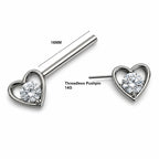 Titanium Heart Crystal Nipple Piercing Barbell – Threadless Push Pin
