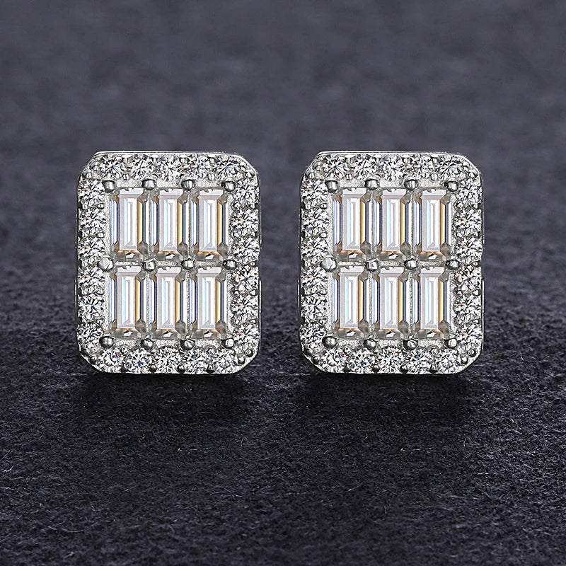 VVS1 Baguette Moissanite Square Stud Earrings For Women Men