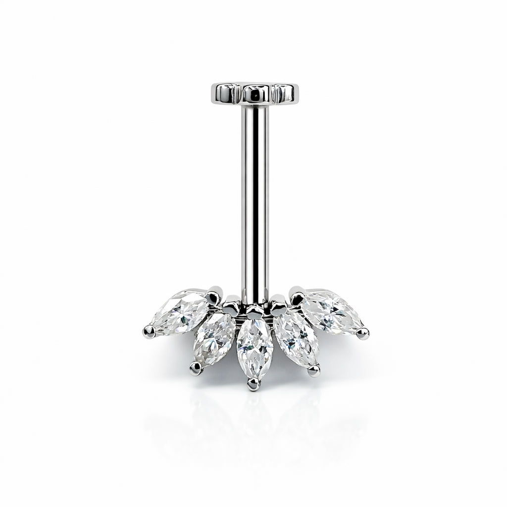 18K Gold Marquise Fan Vertical Helix (Bugadi) Stud